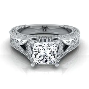 The Janis Vintage Solitaire Engagement Ring Setting for Princess Diamonds in Platinum