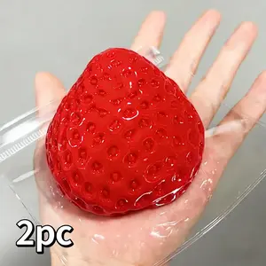Buy One Get Two Strawberry Squeeze Toy Squishies, Soft Silicone Feel Stress Relief, Slow Rebound Office School Gift, Prank Party Present, Fidget Gadget, Stress Relief Fidgeting