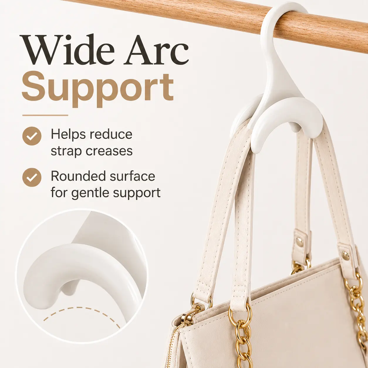 4-Pack Space-Saving Closet Bag Hooks, Rounded Handbag Hangers for Purse, Scarf and Belt Storage