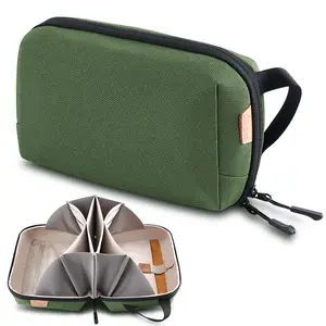 Travel Cable Organizer Pouch Electronic Accessories Carry Case Portable Waterproof Double Layers All-in-One Storage Bag for Cord, Charger, Phone, Earphone，Green