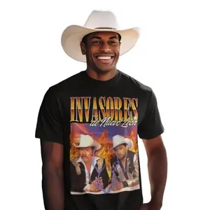 Lalo Mora Unisex T-Shirt Los Invasores De Nuevo Leon , Mexican Artist, Norteño Corridos Style Cotton Fit