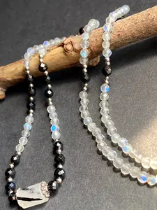 Labradorite with Black Onyx + Tourmalinated Quartz Necklace