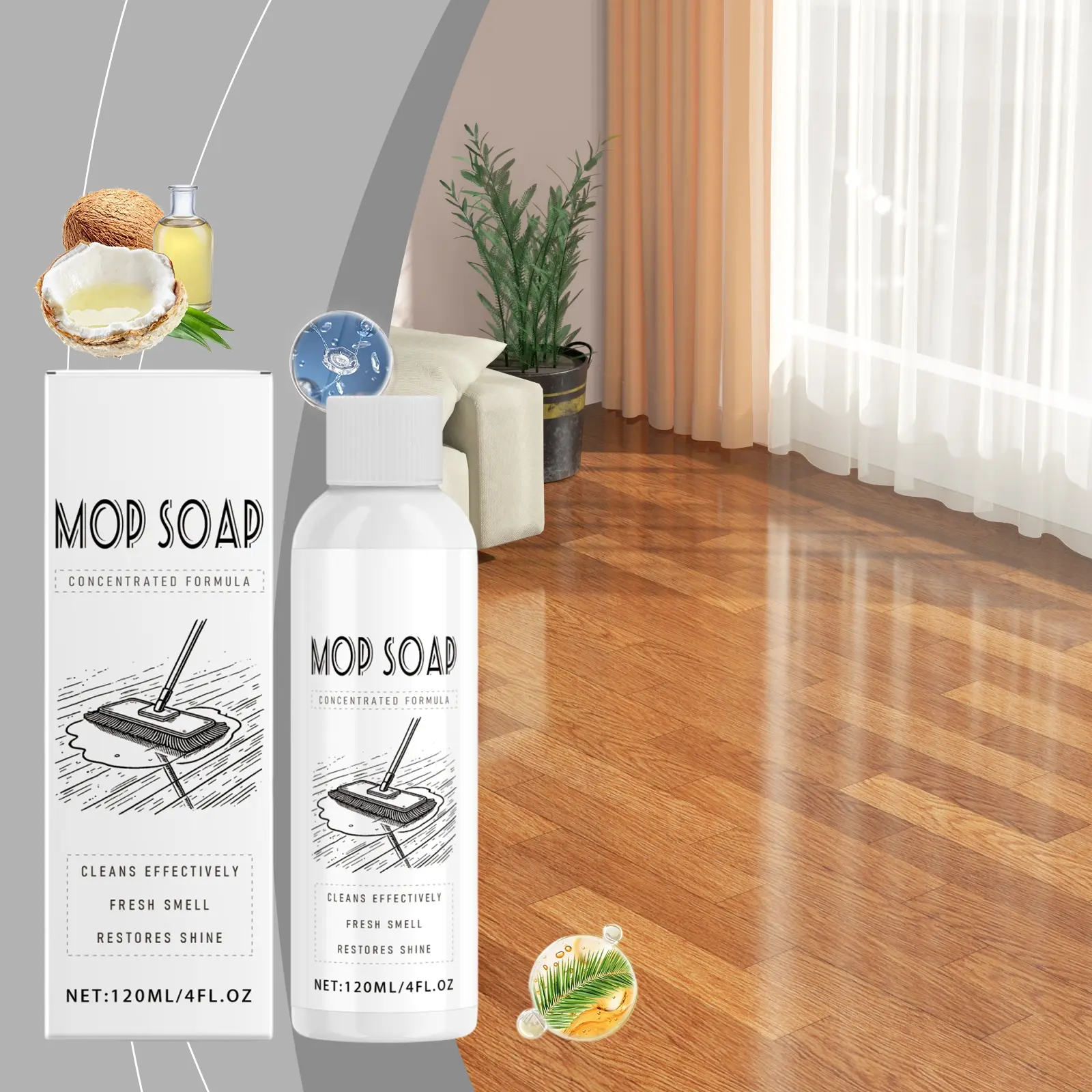 Mop Soap Concentrate 4 oz | Premium Fragranced Liquid Floor Cleaner | Streak-Free | Hard Floor Cleaning Solution | Eco Friendly | Scented Mop Soap | Household Cleaning Products | Home Cleaning Supplies