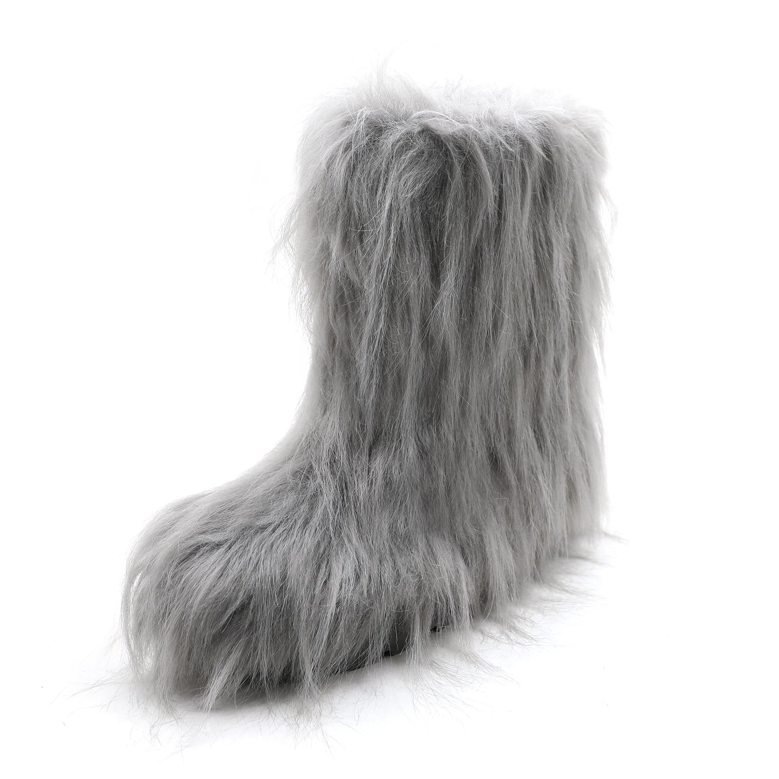 Snow Boots for Women 2025 Furry Boots Winter Knee High Flat Heel Fluffy Faux Fur Boots - FURRI-1