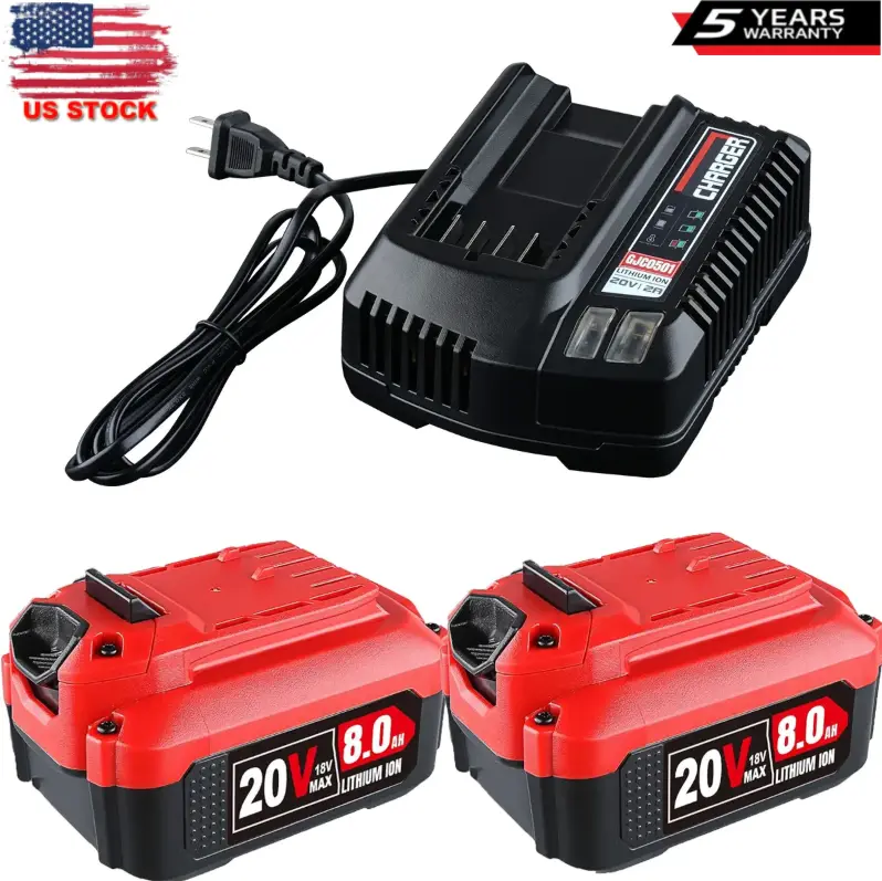 20V V20 Lithium Battery & Charger Set, 8.0Ah High Capacity Long Lasting Replacement for Craftsman V20 Series CMCB202 CMCB204 CMCB206