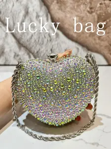 1 new silver heart-shaped rhinestone versatile handbag, luxurious and high-end full diamond handbag, party and dinner dress bag, suitable for formal occasions such as dances, weddings, banquets, parties, etc., as a Valentine's Day gift for women