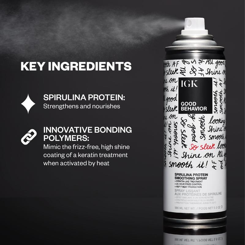 IGK GOOD BEHAVIOR Spirulina Protein Smoothing Spray | Keratin Like Treatment + Frizz Control + Heat Protectant | Vegan + Cruelty Free | 186ml | 5.6 oz