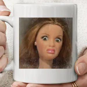 [SALE UP TO 50%] Funny Doll Face Mug, Disgusted Barbie Meme Coffee Cup, Sarcastic Reaction Gift, Weird Humor Tea Cup, Unhinged Meme Mug