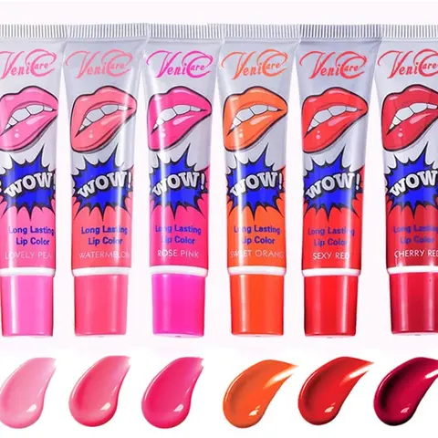 VeniCare Lip Stain Lip Gloss 6 Colors Tattoo Magic Color Peel Off Mask Tint Long-lasting Waterproof with Free rainbowsugar tasty lip gloss VeniCare Hydrating Long-lasting