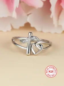 S925 Sterling Silver Hollow Out Cross & Heart Design Ring for Women, Heart Shaped Ring, Fashion Jewelry for Party, Daily Decor, Trendy All-match & Exquisite Jewelry for Birthday Gift, with Box