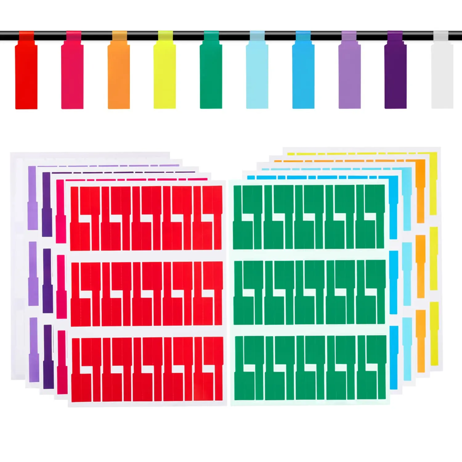 300 Cable Labels, Premium 10 Colors Wire Labels, Waterproof Cord Labels Tags for Cable Management, Self-Adhesive Cable Labels Tags