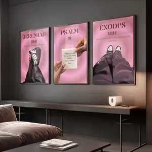 Set of 3 Black Christian Girl Wall Art, Bible Verse Prints, Faith Room Decor, Jeremiah 29,11, Psalm 91, Exodus 14:14, Pink Christian