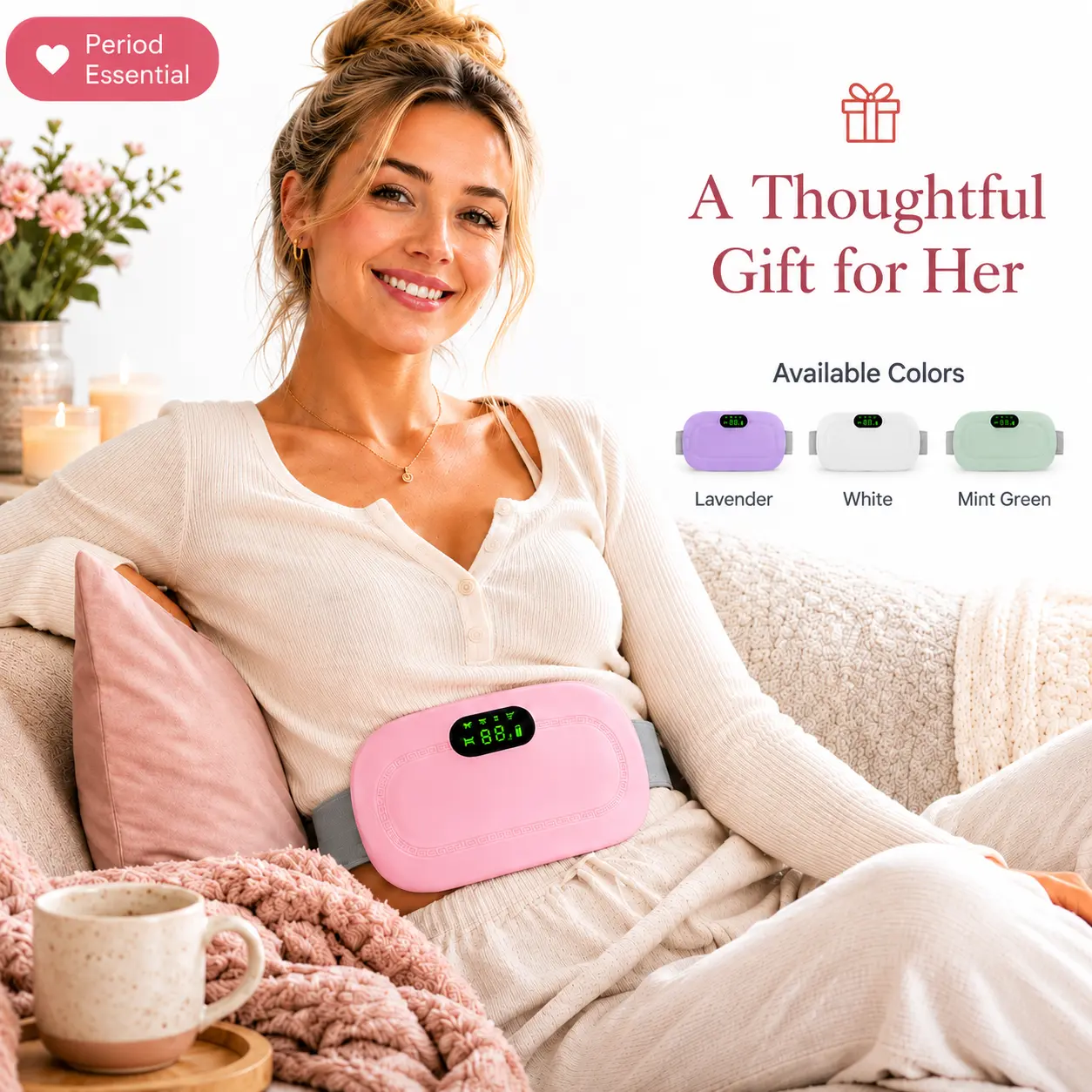 2026 New Portable Heating Pad / Menstrual Heating Pad / Cordless Smart Heating Uterus Warmer Belt / Waist Abdominal Vibration Massage / Gift Choice for Wife Girlfriend / Purple Green / Portable Rechargeable Heating Belt / Self Care