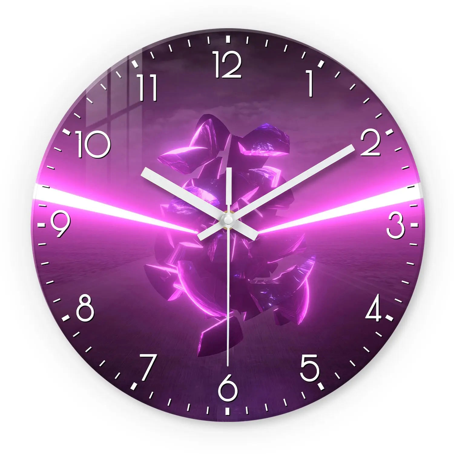 Bright Crystal Pattern Thick Tempered Glass Wall Clock, 12-14 Inch Silent Clock, Aa Battery Powered, for Living Room, Bedroom, Office