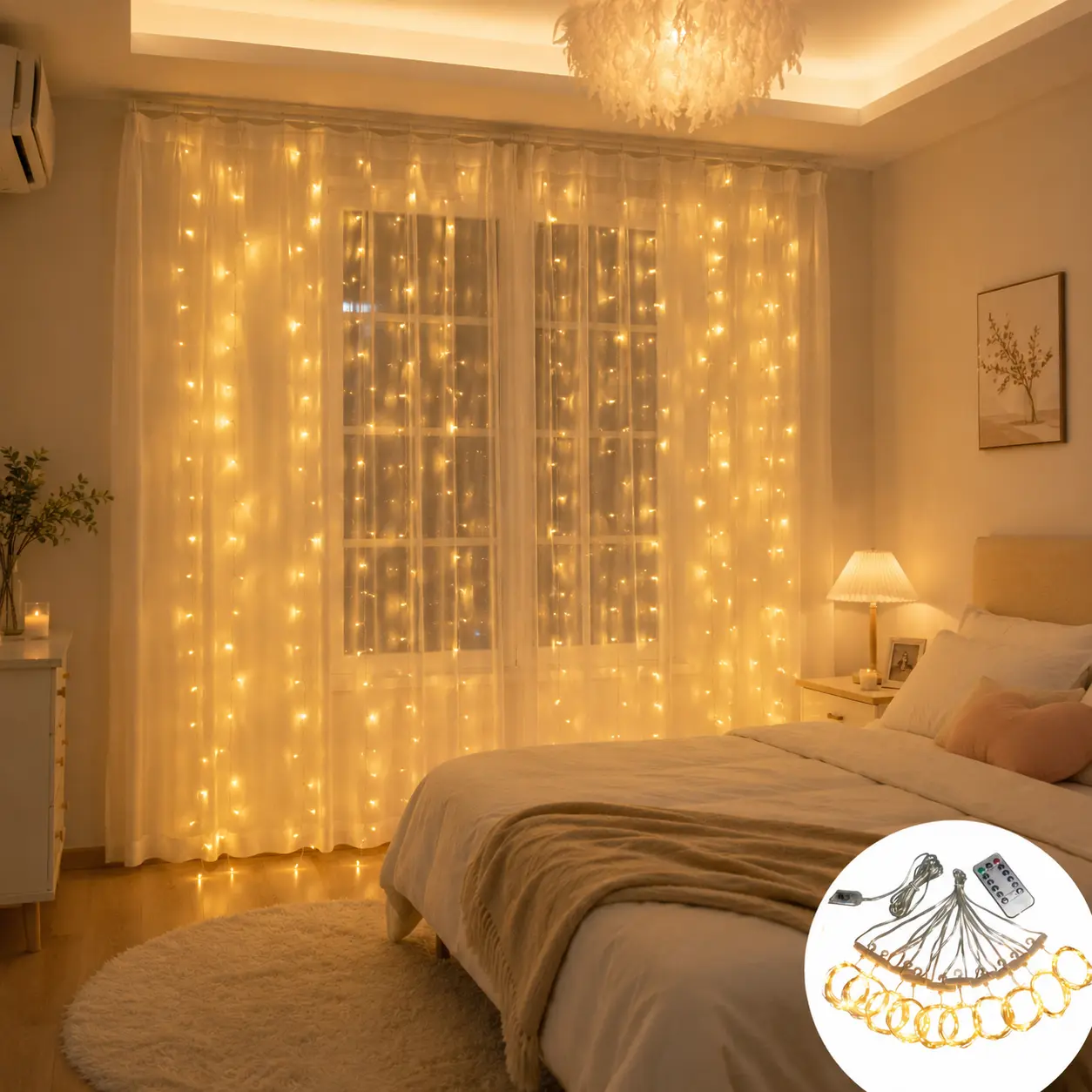 300-LED Magic String Light Curtain, USB-Powered with Remote, 8 Lighting Modes, Magic LED Lighting for Bedroom, Wedding Home Improvement Decor, Led Lights