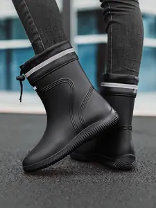 Practical Plus-size Rain Boots for Women and Men! Mid-calf Style, Waterproof, Non-slip, Moisture-proof, With Drawstring Cuff, Comfortable and Durable, Suitable for Outdoor Fishing and Rainy Day Work. Anti Slip Boots Footwear