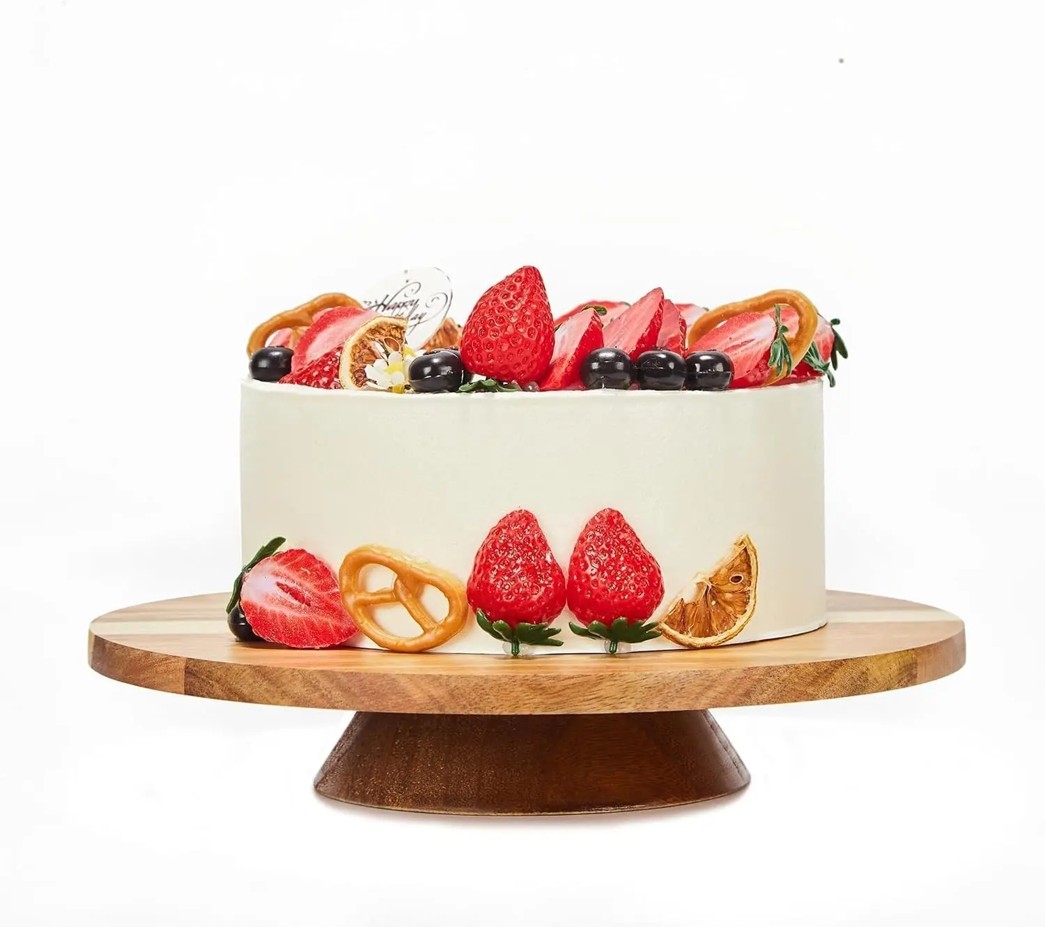 12" Acacia Wood Revolving Cake Stand, 2" High Rotating Turntable, Wooden Display Stand for Cake and Cupcake Decorating Supplies
