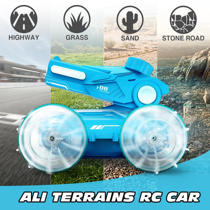 All Terrain Road RC cars for kids amphibious tank model automatic water spray toycar with light effects, summer toys, children/adulttoys Rctoys