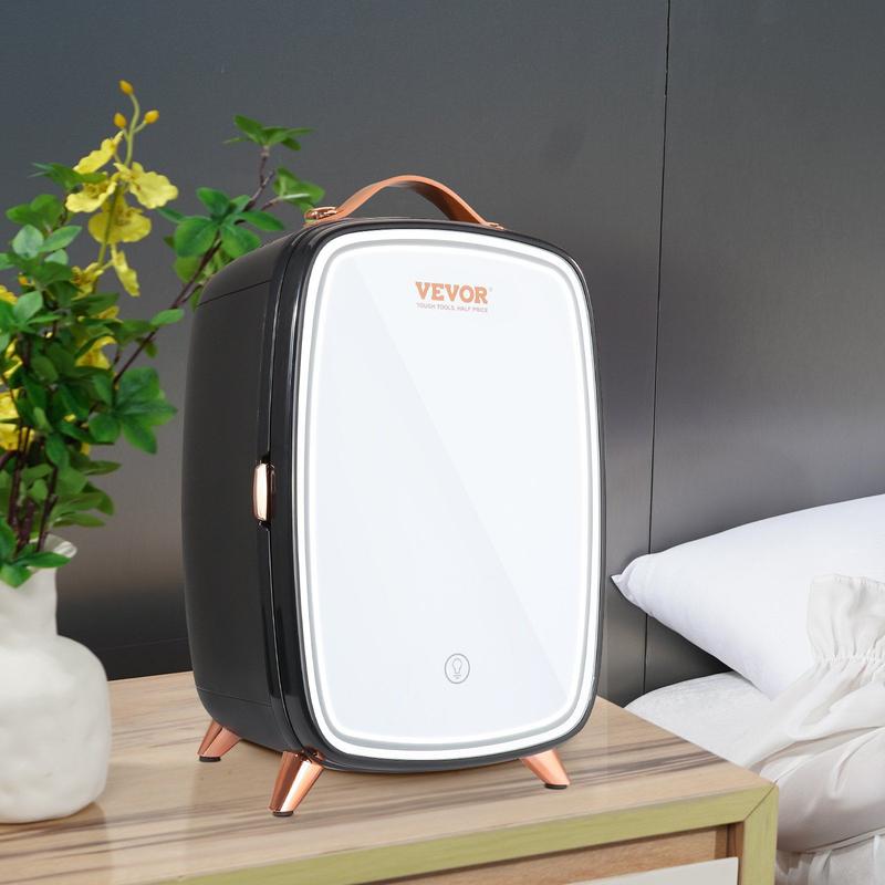 VEVOR Mini Fridge, 6L Skincare Fridge with LED light and HD Mirror, AC/DC Makeup Fridges for Skin Care, Cosmetic Storage, Chill Face Mask Drink, Small Refrigerator for Bedroom Dorm Desktop, Black