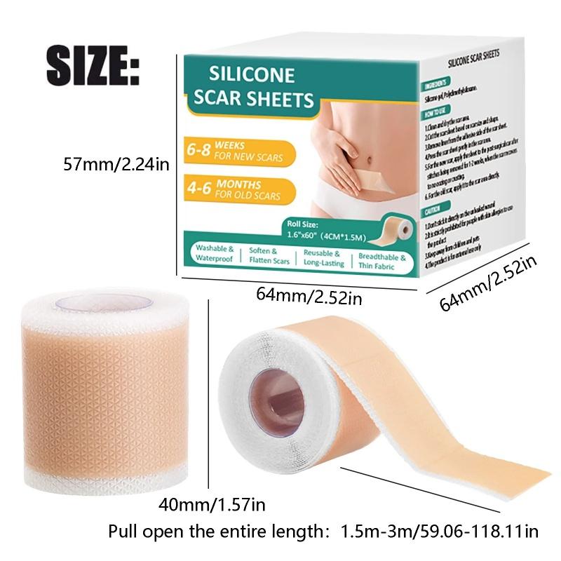 Silicone Scar Sheets, Silicone Scar Tape(1.6”x 60” Roll-1.5M), Silicone Scar Strips, Waterproof Silicone Strips, Patches for Scar Healing and Removal Scar Removal Sheets for Surgical Scars, Keloid, C-Section, Burn et
