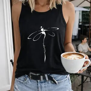 Dragonfly Artistic Design Print Women's T-Shirt Crew-neck Sleeveless Vest Outdoor Casual Short Sleeve