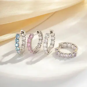 Silver Plated Double Row CZ Huggie Hoop Earrings Set, Hypoallergenic Cartilage Hoop, Fashion CZ Hoop Earrings for Women
