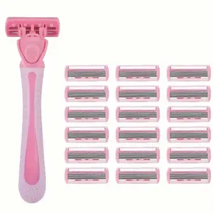 6-Layer Women Safety Razor – Manual Body Hair Removal Razor with Replaceable Blades, Bikini & Underarm Trimmer, Pink Portable Shaver Set with Blade Case & Brush, TikTok Trending