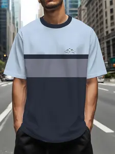 Men's Classic, casual short-sleeved T-shirt, mountain and river color-blocking stripes, round neck, comfortable and stylish, suitable for daily outings, parties, gatherings and as a casual gift