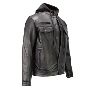 Milwaukee Leather Men's Leather Shirt Jacket with Removable Hoodie and Patch Access - MLM1614