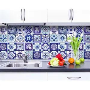 HomeRoots  6 x 6 in. Vintage Turquoise Blue & White Peel & Stick Removable Tiles