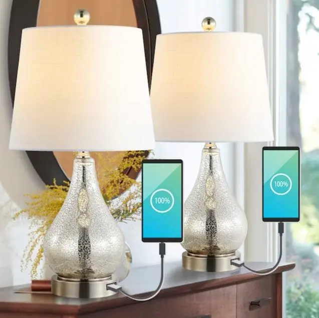 JONATHAN Y Dino Modern Farmhouse Industrial Iron/Glass LED Table Lamp with USB Charging Port - for Bedroom, Living Room, Foyer, Iron/Glass Material