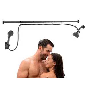 Double Shower Head for Couples, High Pressure Dual Showerhead for Family, Adjustable Height Shower Rod, 5-Setting Handheld Shower Head