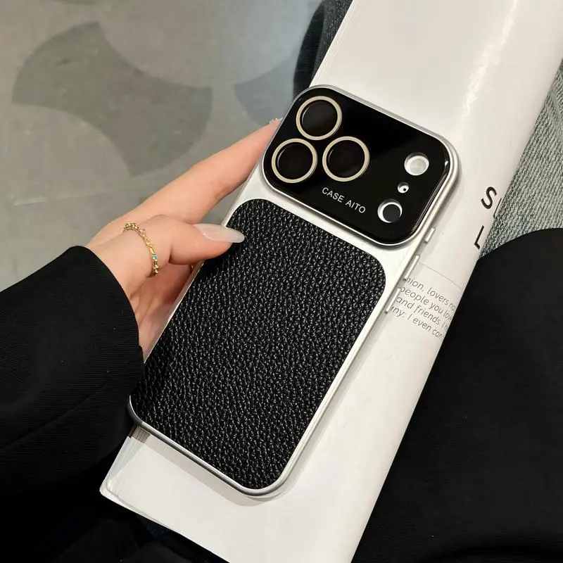 Compatible with for iPhone 17 Pro Max/16 Pro/15/14/13 A large window protective case with lychee pattern Phone Case- HN1218-9