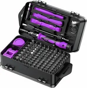 Professional 115-in-1 Precision Screwdriver Set, Magnetic Electronics Repair Tool Kit with Purple Handles, Comprehensive Bit Set for iPhone, Laptop, Game Console, Watch, Eyeglasses