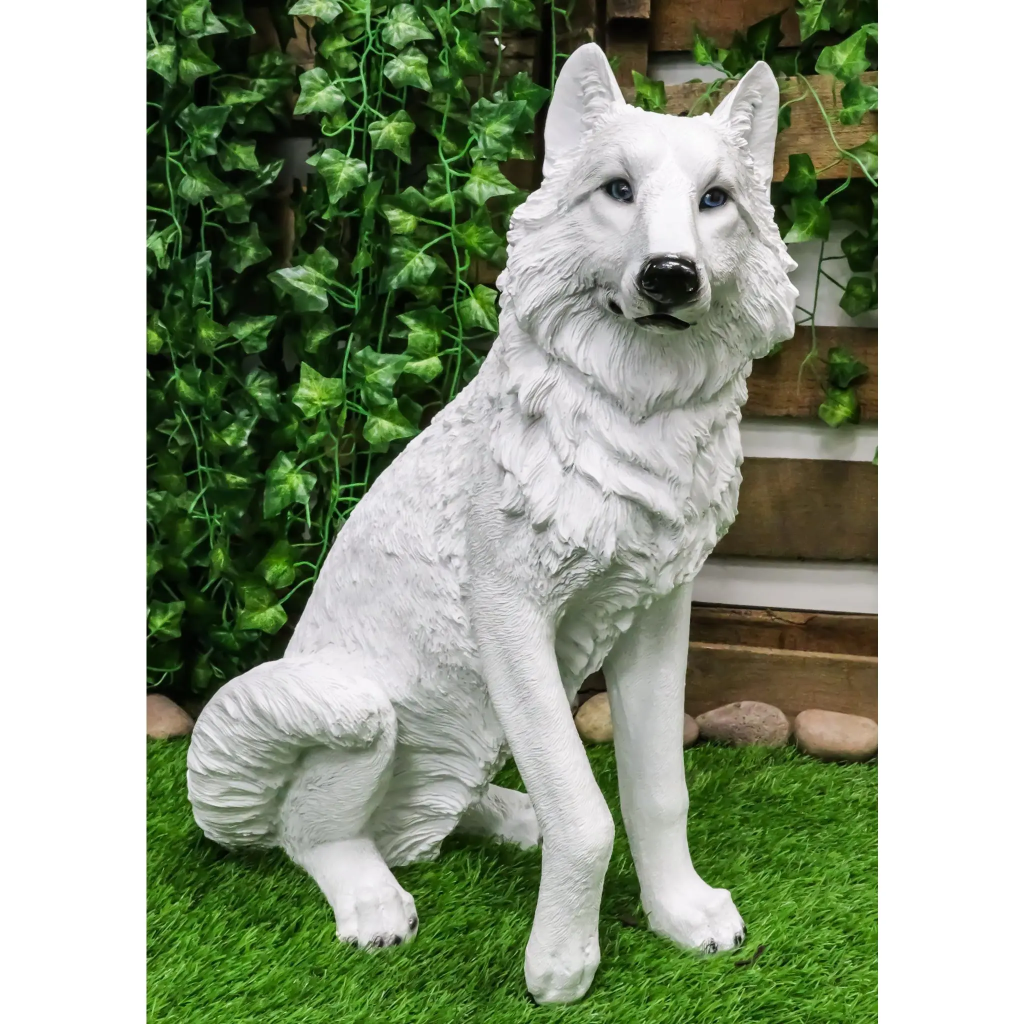 Ebros Large Artemis Wildlife Sitting Alpha Albino Ghost White Wolf Statue 20.5"H