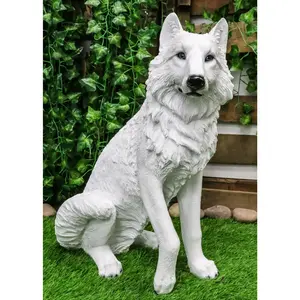 Ebros Large Artemis Wildlife Sitting Alpha Albino Ghost White Wolf Statue 20.5"H