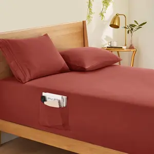 Extra Deep Pocket King Fitted Sheet Only - Fits Up to 24 Inch Mattress - Luxury 1800 Thread Count - Microfiber Rust Fitted Bed Sheet King Size