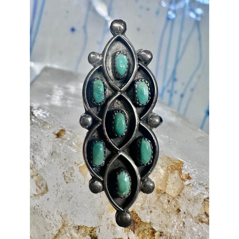 Zuni ring long turquoise size 4 sterling silver women