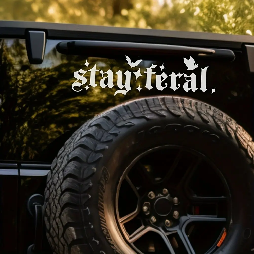Goth Car Accessories Stickers, Vinyl Waterproof Decals, Automotive Decals, Decal For Cars, Stay Feral Spooky Babe Design, Unique Bat Motif, Perfect for Laptop Decoration, Trendy Auto Styling