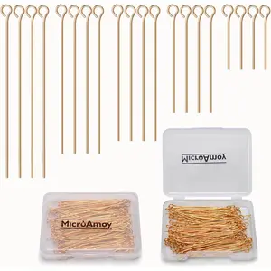 260pcs 18K Gold Filled Eye Pins Non Tarnish Craft Earring Bracelet Jewelry Making Accessories Supplies (20mm (0.78in, Gold-Eye Pin)