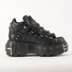 Men's Women's Large Size Metal Thick Sole Biker Shoes Sneakers Punk Gothic Style Perfect choice for casual and fashion events - ideal gift for trendsetters Footwear Boy Closed Boot Bota Decor Bathroom Dance Black