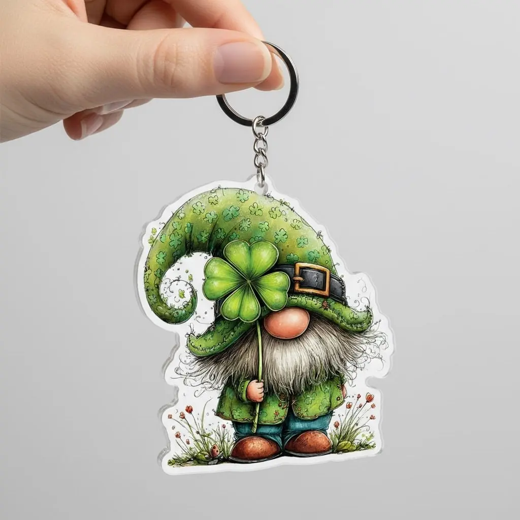 St Patrick’s Day Leprechaun Keychain, Lucky Shamrock Gnome Acrylic Keyring, Cute Irish Gift, Irish Lucky Charm with Clover, March Holiday Gift