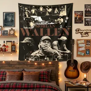Vintage Country Music Tapestry, Western Cowboy Wall Hanging, Nashville Tour Style Room Decor, Rustic Music Fan Gift, Country Concert Poster Tapestry