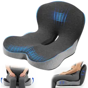 Memory Foam Seat Cushion, Office Chair Seat Cushion with L-Shaped Design, Ergonomic Back and Seat Pad Cushion for Car, Driving, Office, Black+Grey