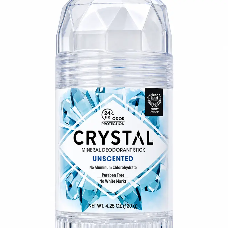 Crystal Mineral Deodorant Stick Unscented - 4.25 oz No Aluminum, Paraben Free and No White Marks, 24hr Odor protection
