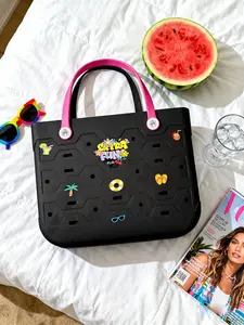 2026 New Fashion Women's Eva Beach Bag, Casual Trendy Bag, Durable Cut-Out Design, Solid Color Lightweight Accessory, Tote Handbag, Perfect for Beach, Pool, Travel, Sports