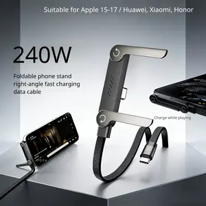 240w Phone Charger Cable, Fast Charging, Extended Type C to Type C, Data Sync Gaming Cable, Ultra-Thin Flat Design, Durable Nylon Woven Wire