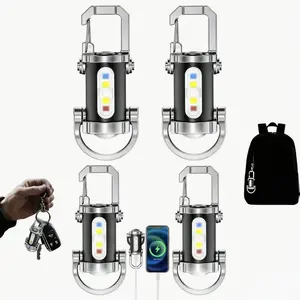 2-Pack Portable LED Flashlight, 2-in-1 Strong Flashlight with Power Bank, USB-C Charging, High Lumen Flashlight with 7 Main Light Modes, Key Ring Pendant LED Flashlight for Outdoor Camping Hiking Search & Rescue