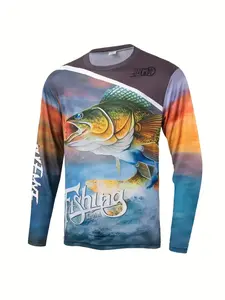 Men's Fishing Long Sleeve Shirt, Vibrant Largemouth Bass Graphic, Breathable Polyester, Ideal for Outdoor Casual Wear, All Seasons, Sport Outdoor Clothing