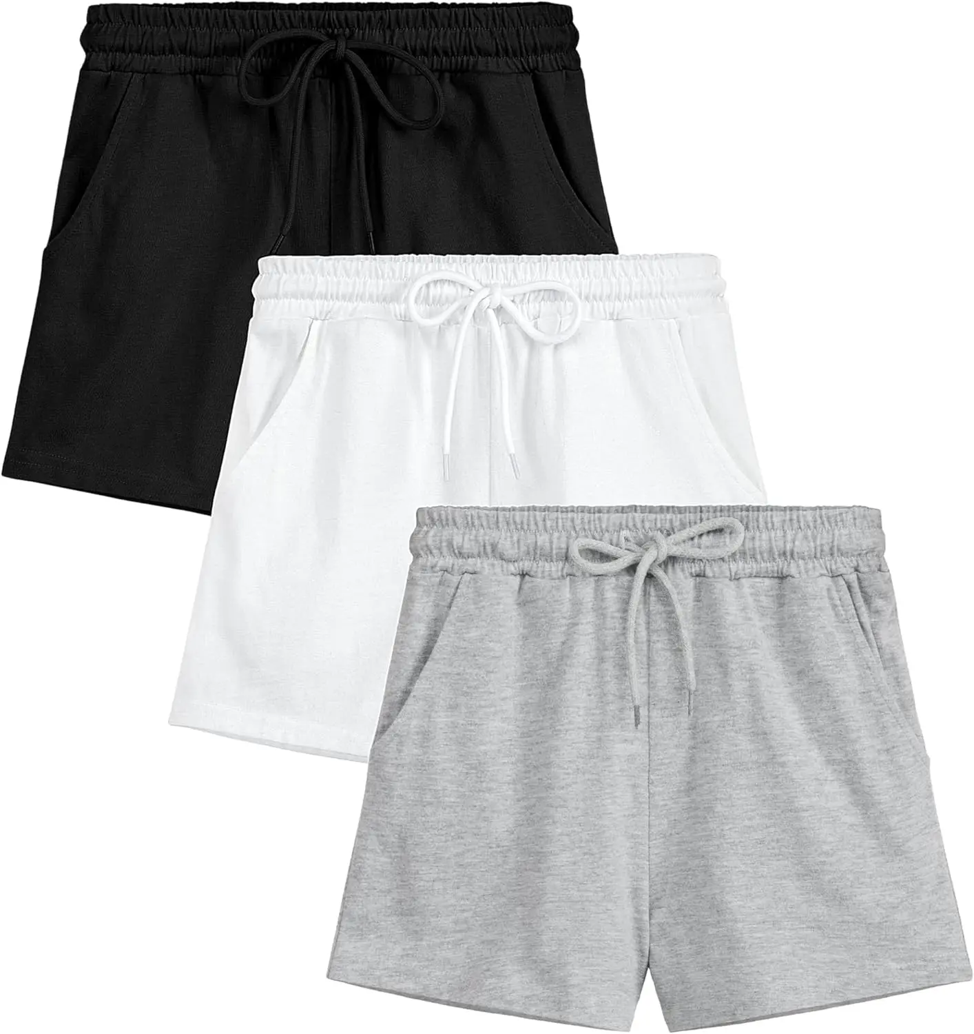 Poroka 3 Pack Girls Sweat Shorts Athletic Shorts with Pockets & Elastic Waist for Teen Girls 9-16 Years